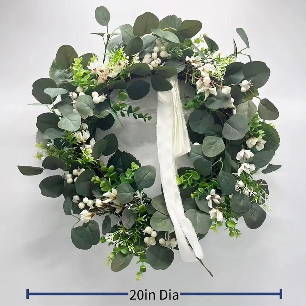 My Texas‎ House Decorative Wreath – Green White Ribbon Bow, Spring Easter